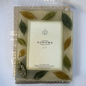 Resin With Inlaid Green and gold Leaves 5x7" Photo Picture Frame Sonoma Home